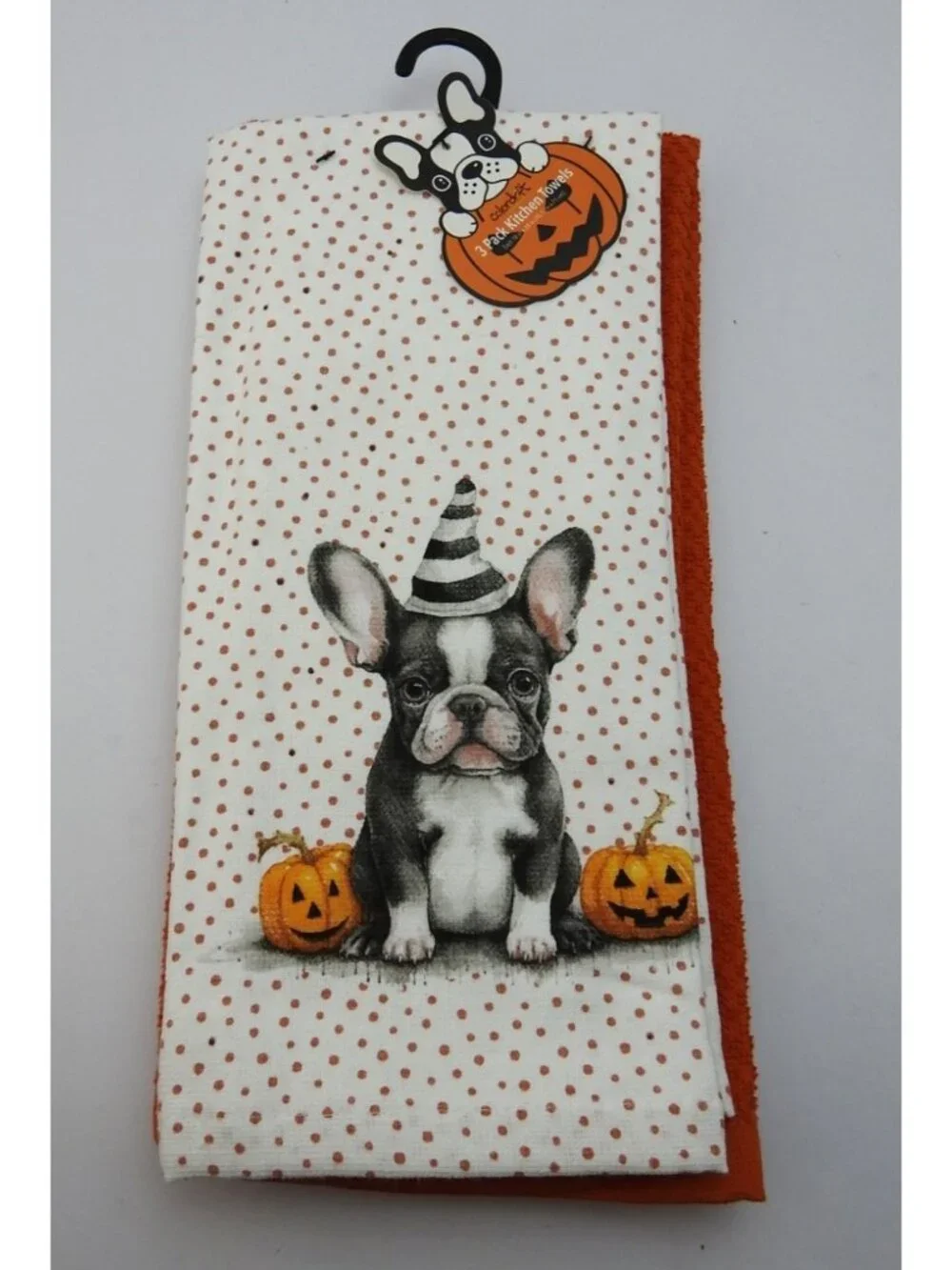 Halloween Boston Terrier Dog Kitchen Towels 3 Pack Orange Pumpkin NWT Bulldog